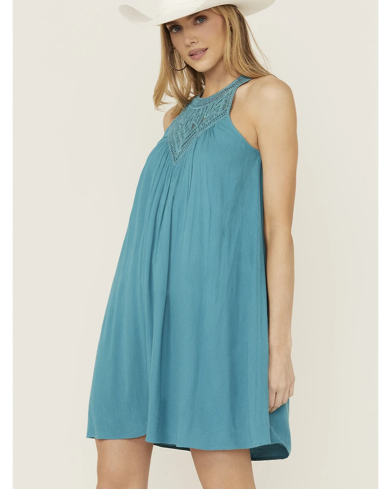 Shyanne Women's Crochet Yoke Crinkle Mini Dress