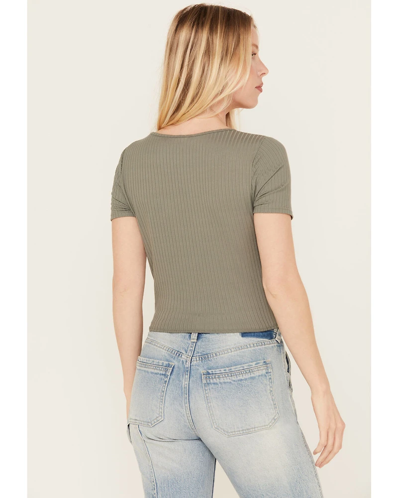 Moa Women's Ribbed Corset Style Short Sleeve Top