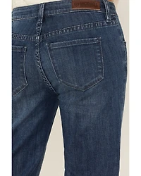 Rock & Roll Denim Women's Dark Wash Mid Rise Hem Stitched Trouser Stretch Jeans