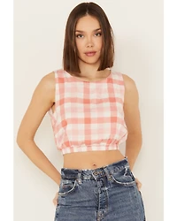 By Together Women's Gingham Print Cropped Sleeveless Top