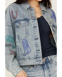 Rock & Roll Denim Women's Light Wash Rhinestone Embellished Jacket