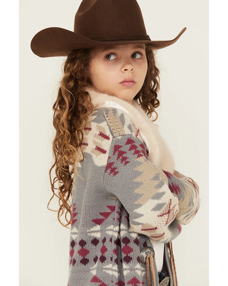 Shyanne Girls' Southwestern Print Fur Trim Cardigan