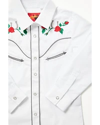 Rodeo Clothing Girls' Rose Horseshoe Embroidered Long Sleeve Pearl Snap Western Shirt