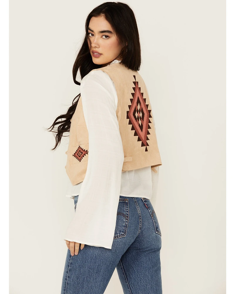 Shyanne Women's Southwestern Print Embroidered Faux Suede Vest