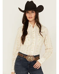 Cowboygirl by Jenna Paulette Women's Wallpaper Print Long Sleeve Pearl Snap Western Shirt