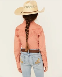 Shyanne Girls' Western Embroidered Fringe Long Sleeve Snap Stretch Shirt