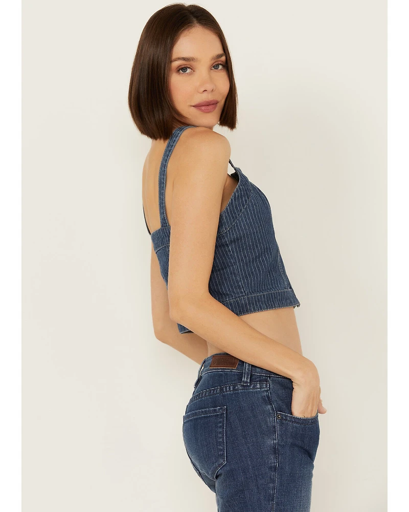 Rock & Roll Denim Women's Dark Wash Pinstripe Corset Crop Top