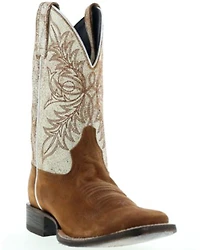 Botas Caborca For Liberty Black Women's Embroidered Leaf Western Boot - Broad Square Toe