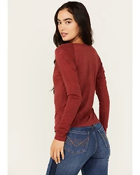 Shyanne Women's Long Sleeve Southwest Burnout Print Henley Shirt