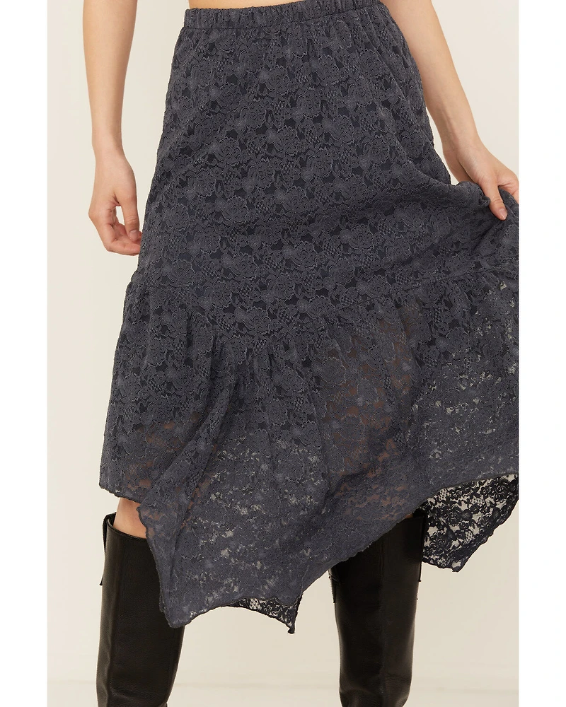 Originality Women's Handkerchief Hem Lace Midi Skirt
