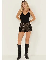 Wonderwest Women's Macrame Foiled Suede Shorts