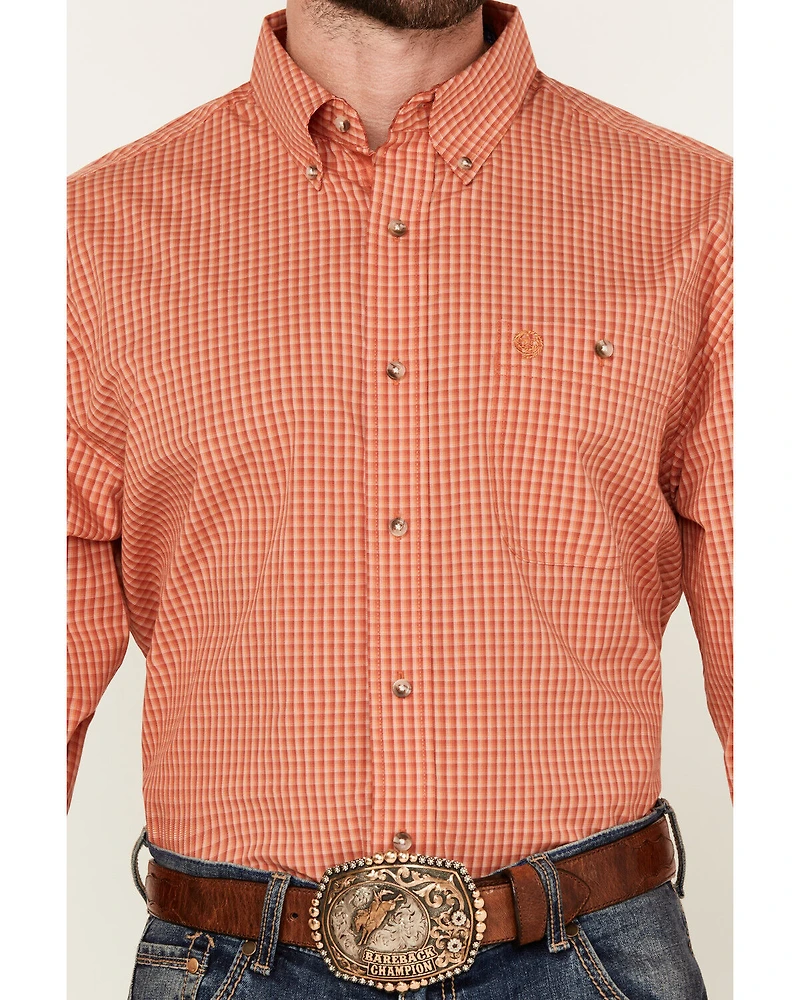 George Strait by Wrangler Men's Plaid Print Long Sleeve Button-Down Stretch Western Shirt