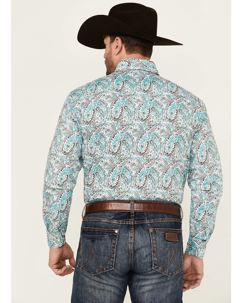 Rough Stock by Panhandle Men's Paisley Print Long Sleeve Pearl Snap Stretch Western Shirt