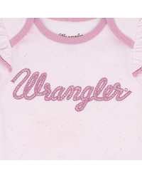 Wrangler Infant Girls' Logo And Floral Long Sleeve Snap Onesie Set - 3 Piece