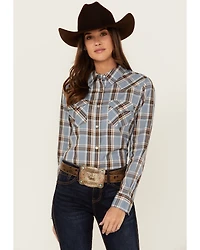 Wrangler Women's Plaid Print Long Sleeve Pearl Snap Western Shirt