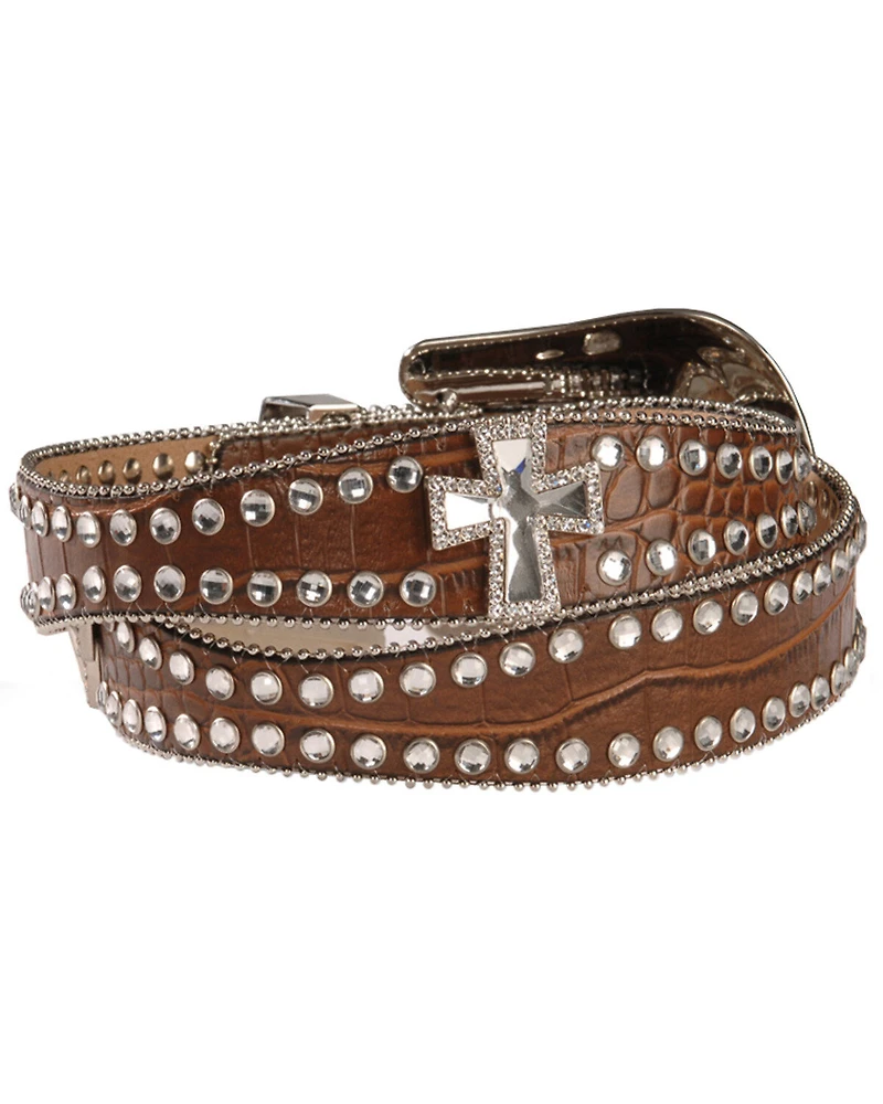 Blazin Roxx Scalloped Rhinestone Cross Croc Print Belt