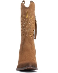 Golo Women's Contrasting Inlaid Sun Western Boots - Round Toe