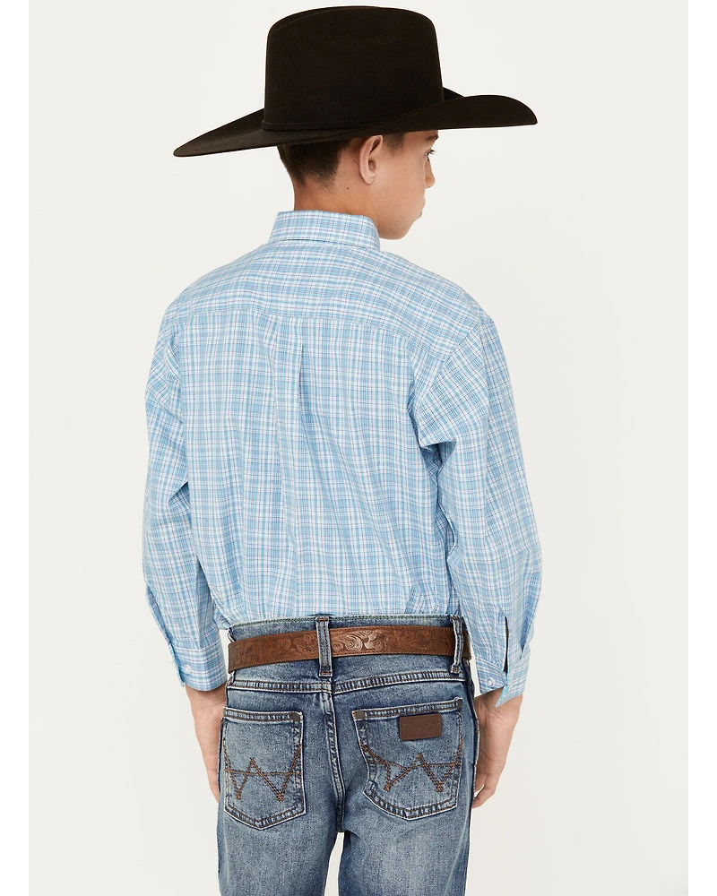 Panhandle Select Boys' Small Plaid Print Long Sleeve Button Down Western Shirt