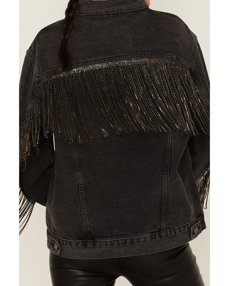 The Andy Jacket by DanielXDiamond: Women's Gray Denim With Gunmetal Fringe