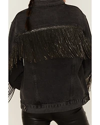 The Andy Jacket by DanielXDiamond: Women's Gray Denim With Gunmetal Fringe