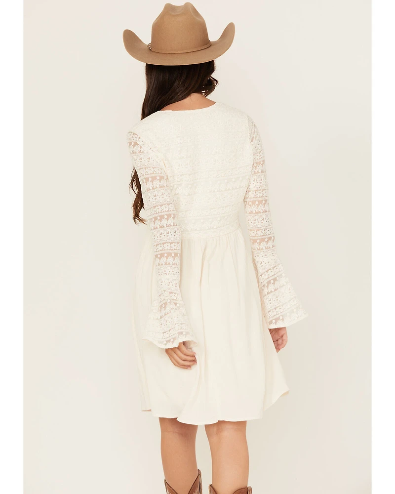 Shyanne Women's Lace Long Sleeve Button-Down Mini Dress