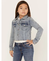 Shyanne Girls' Forks Light Wash Frayed Embroidered Denim Jacket
