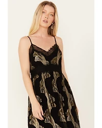Idyllwind Women's Verde Lace Inset Metallic Print Maxi Dress