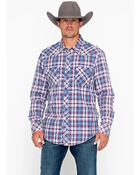 Rock & Roll Denim Men's Double Dye Plaid Print Long Sleeve Western Shirt