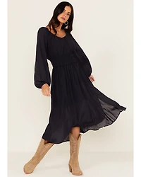 Shyanne Women's Striped Long Sleeve Slit Front Midi Dress