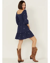 Jolt Women's Rouched Front Embroidered Mini Dress