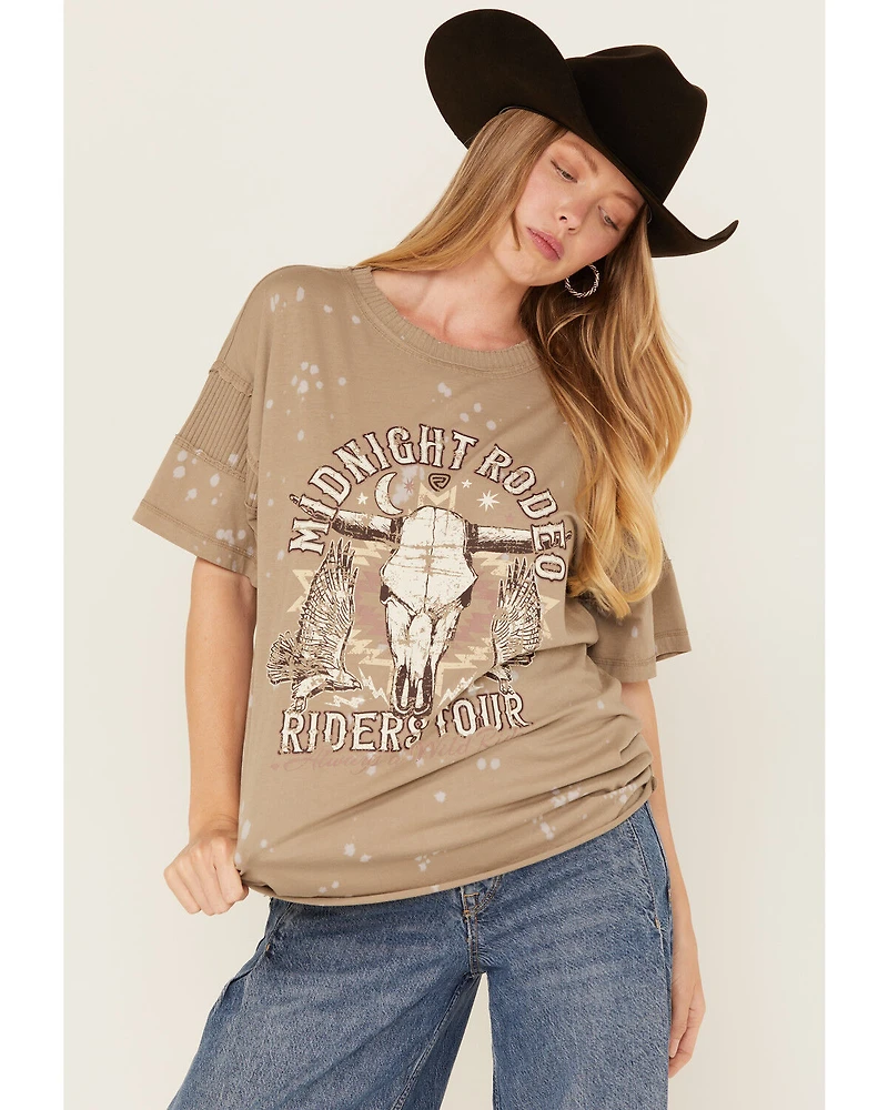Rock & Roll Denim Women's Midnight Rodeo Steer Short Sleeve Graphic Tee