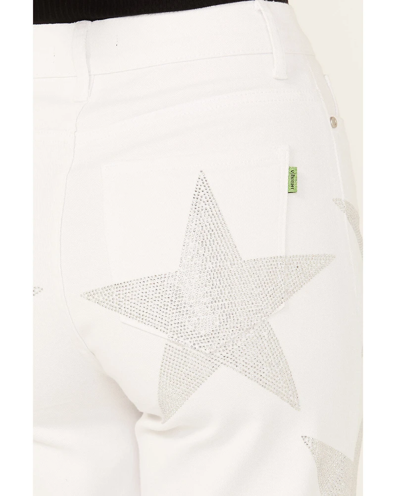 Vibrant Denim Women's Rhinestone Star High Rise Wide Leg Jeans