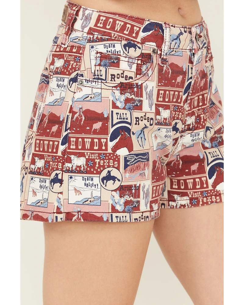 Rock & Roll Denim Women's High Rise Americana Print Stretch Shorts