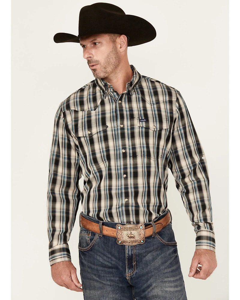 Wrangler Men's Plaid Print Long Sleeve Snap Performance Western Shirt