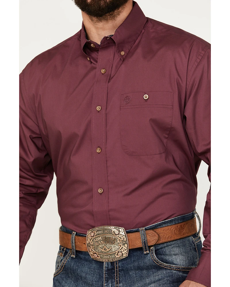 George Strait by Wrangler Men's Solid Long Sleeve Button-Down Western Shirt - Tall