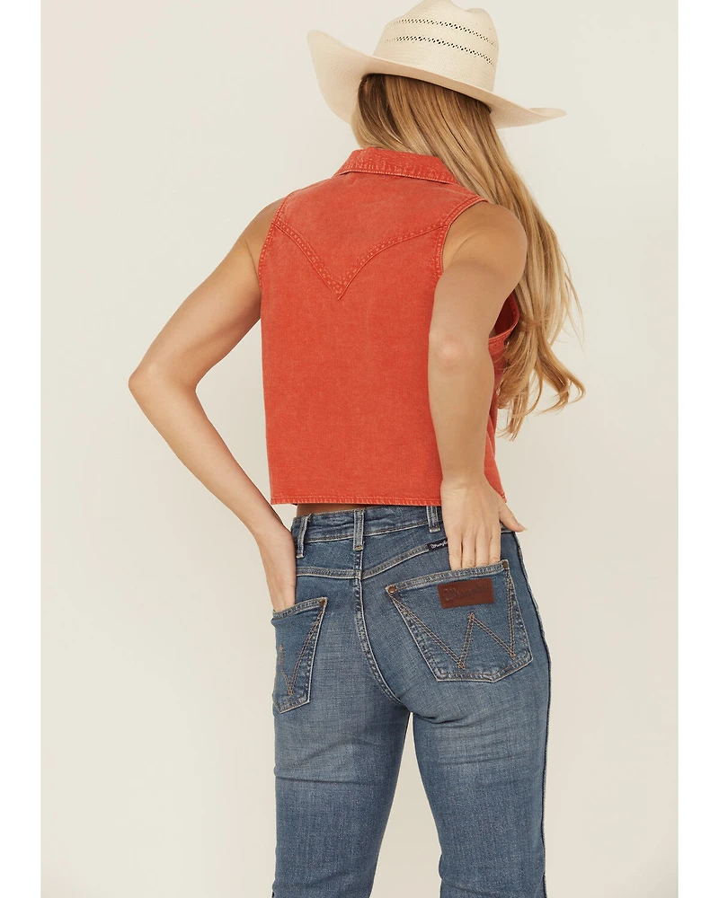Wrangler Retro Women's Solid Sleeveless Snap Tie-Front Western Shirt