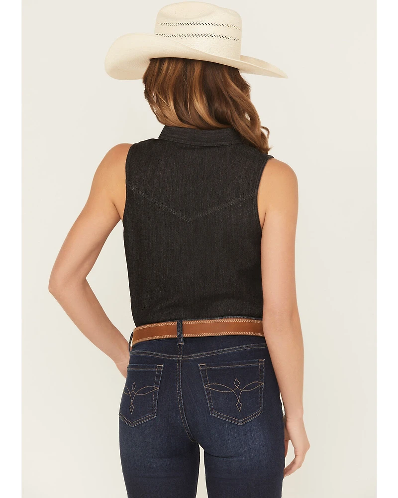 Shyanne Women's Chambray Sleeveless Button-Down Western Shirt