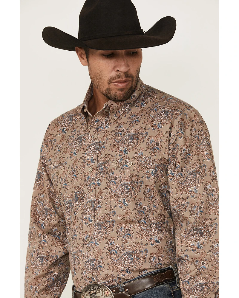 George Strait by Wrangler Men's Paisley Print Long Sleeve Button-Down Stretch Western Shirt
