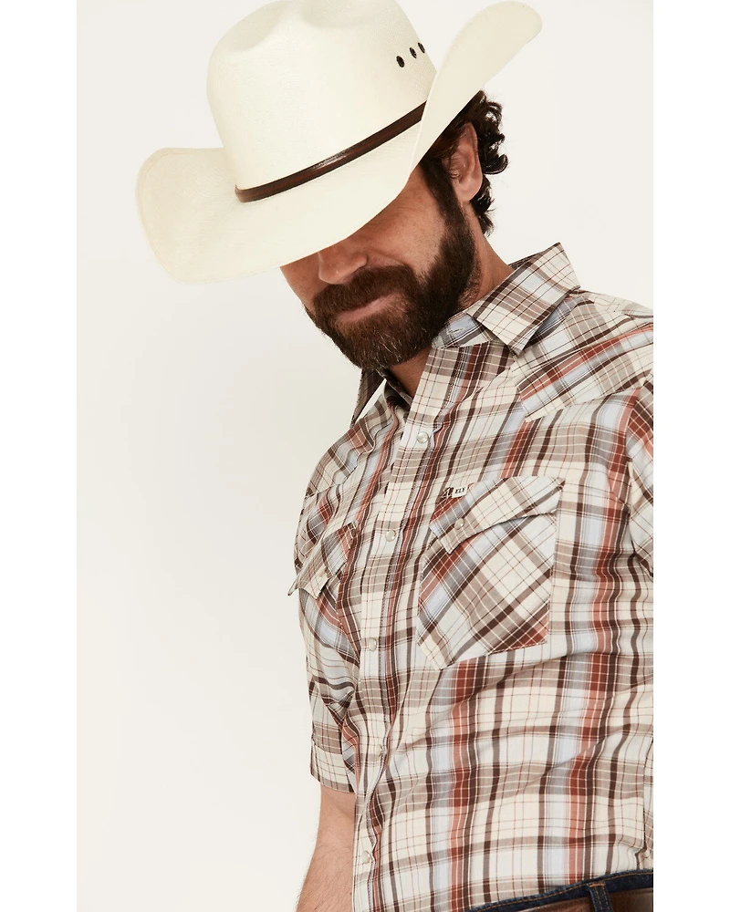 Ely Walker Men's Plaid Print Short Sleeve Snap Western Shirt