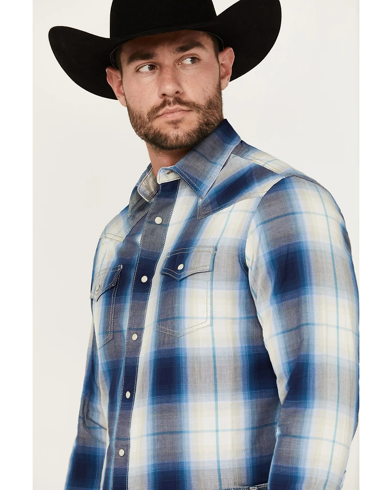 Wrangler Retro Men's Premium Plaid Print Long Sleeve Snap Western Shirt