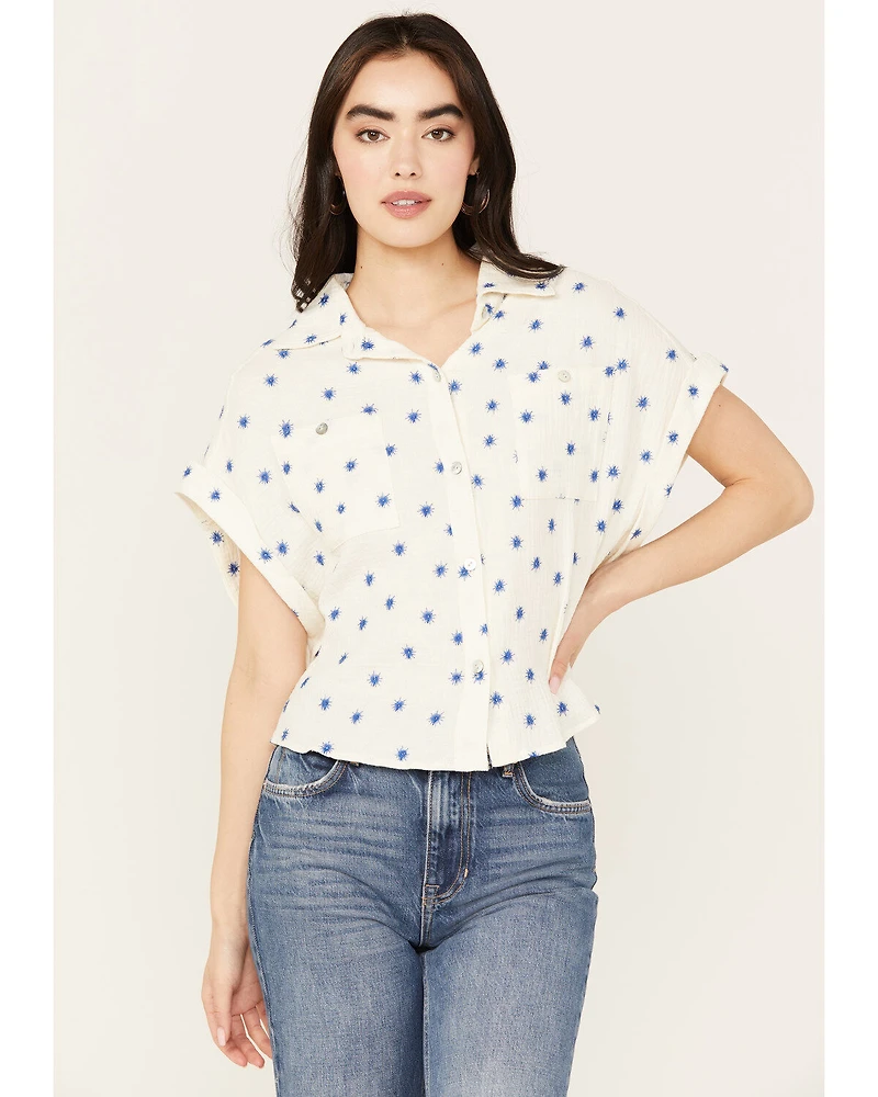 Wild Moss Women's Short Sleeve Embroidered Campshirt