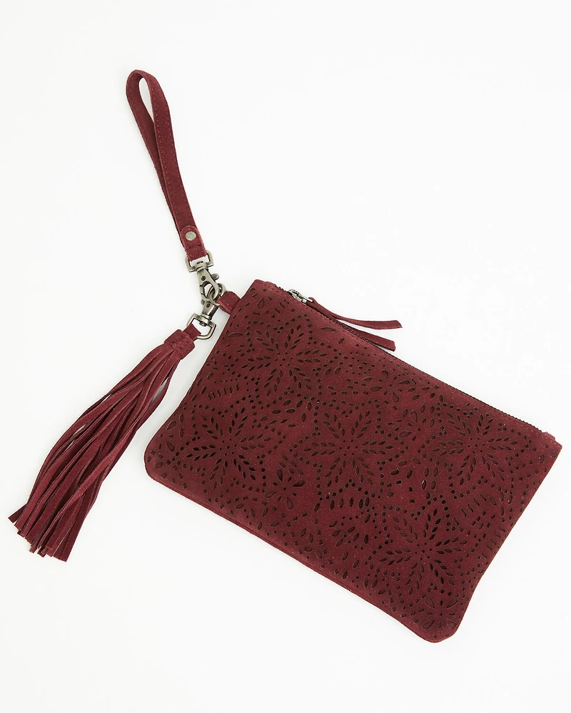 Shyanne Women's Avenly Floral Perforated Suede Wristlet Clutch