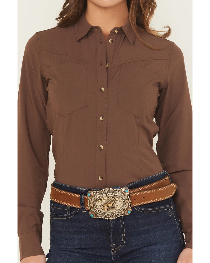 Shyanne Women's Solid Long Sleeve Button-Down Performance Shirt