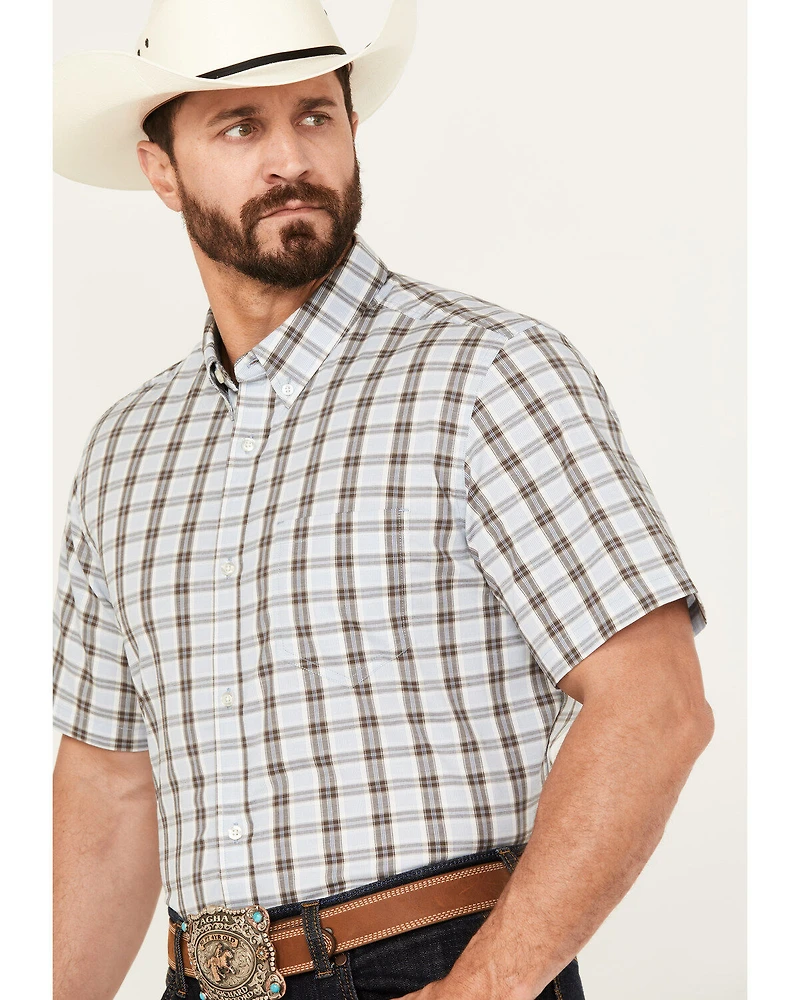Cody James Men's Bryce Plaid Print Short Sleeve Button-Down Stretch Western Shirt