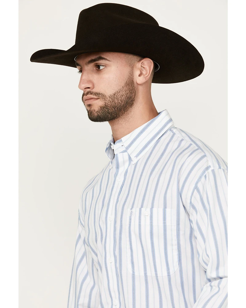 George Strait by Wrangler Men's Striped Long Sleeve Button-Down Stretch Western Shirt - Tall