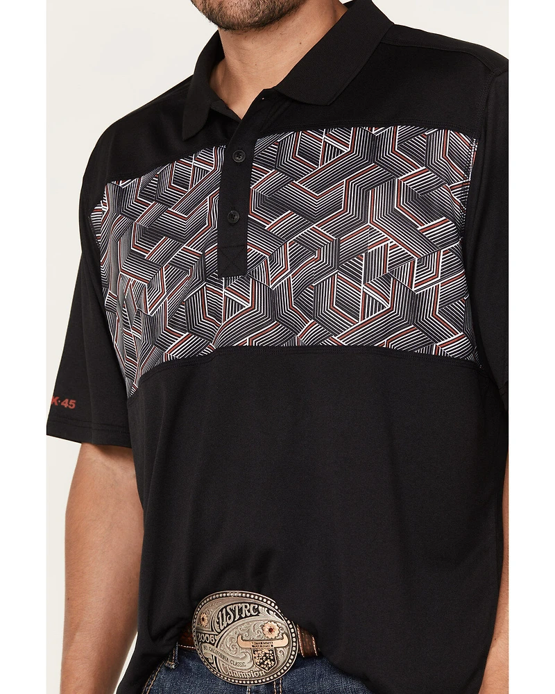 RANK 45® Men's Linear Geo Print Short Sleeve Polo Shirt