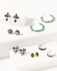 Shyanne Women's Bisbee Falls 6-Piece Cross & Cactus Earrings Set