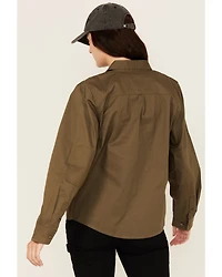 Lucky Brand Workwear Women's Solid Twill Long Sleeve Button-Down Stretch Work Shirt
