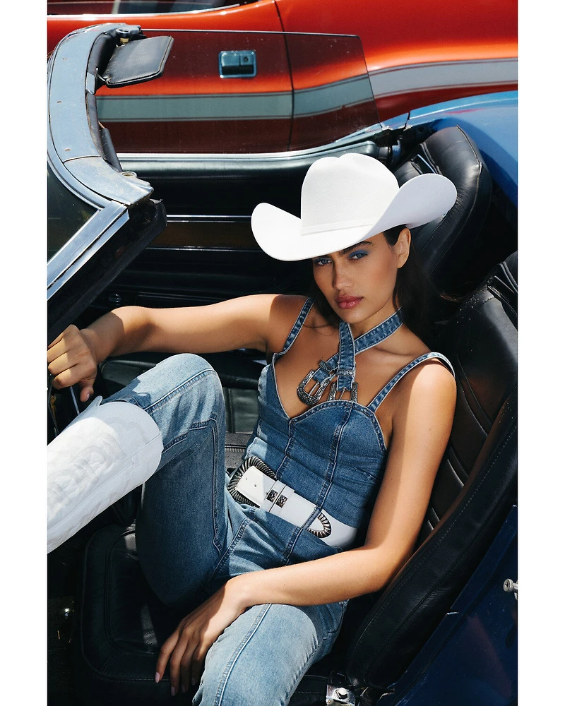 Rock & Roll Denim Women's Medium Wash Straight Leg Stretch Jumpsuit