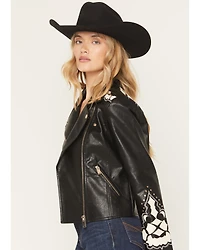 Stoosh Women's Embellished Faux Leather Jacket